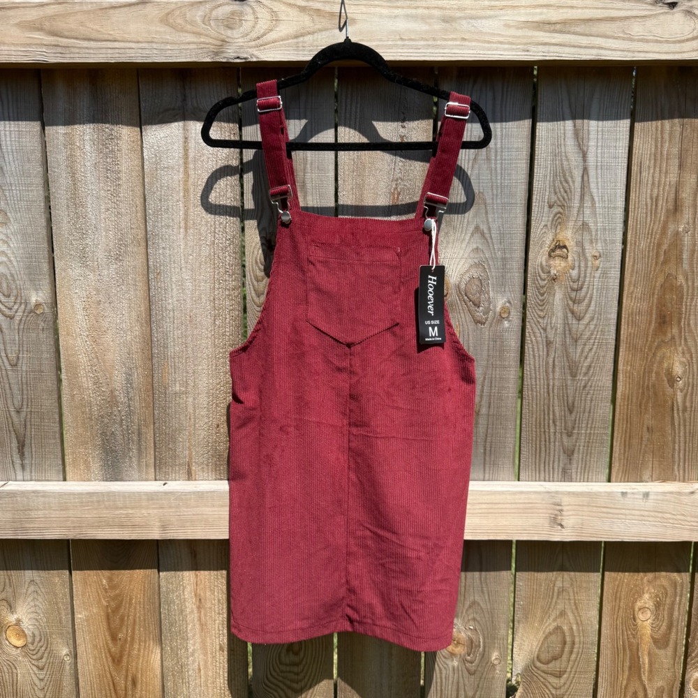 Hoover Burgundy Corduroy Overall Pinafore Dress Mini Red QSH-0096 Size M